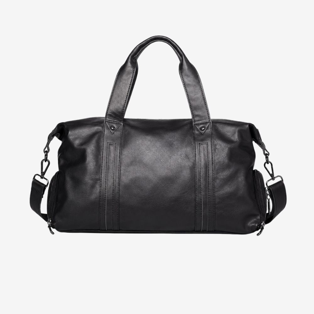 Black men's leather weekender duffle bag