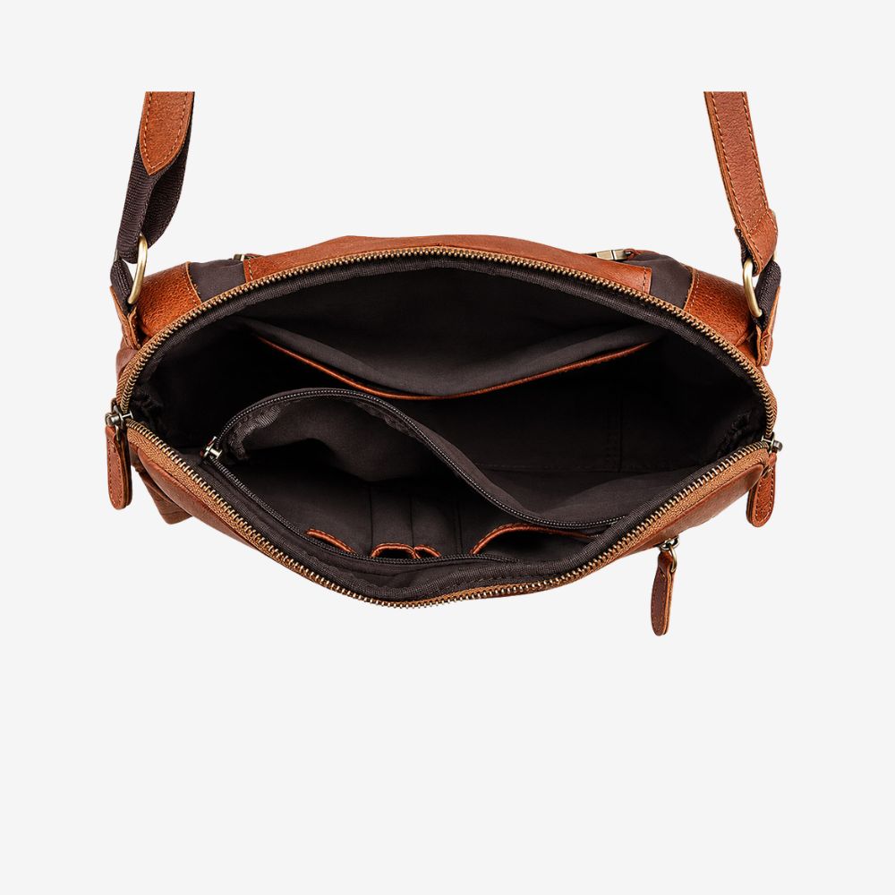 Sac bandoulière en cuir marron – Sac à épaule élégant pour hommes, compatible tablettes et ordinateurs portables