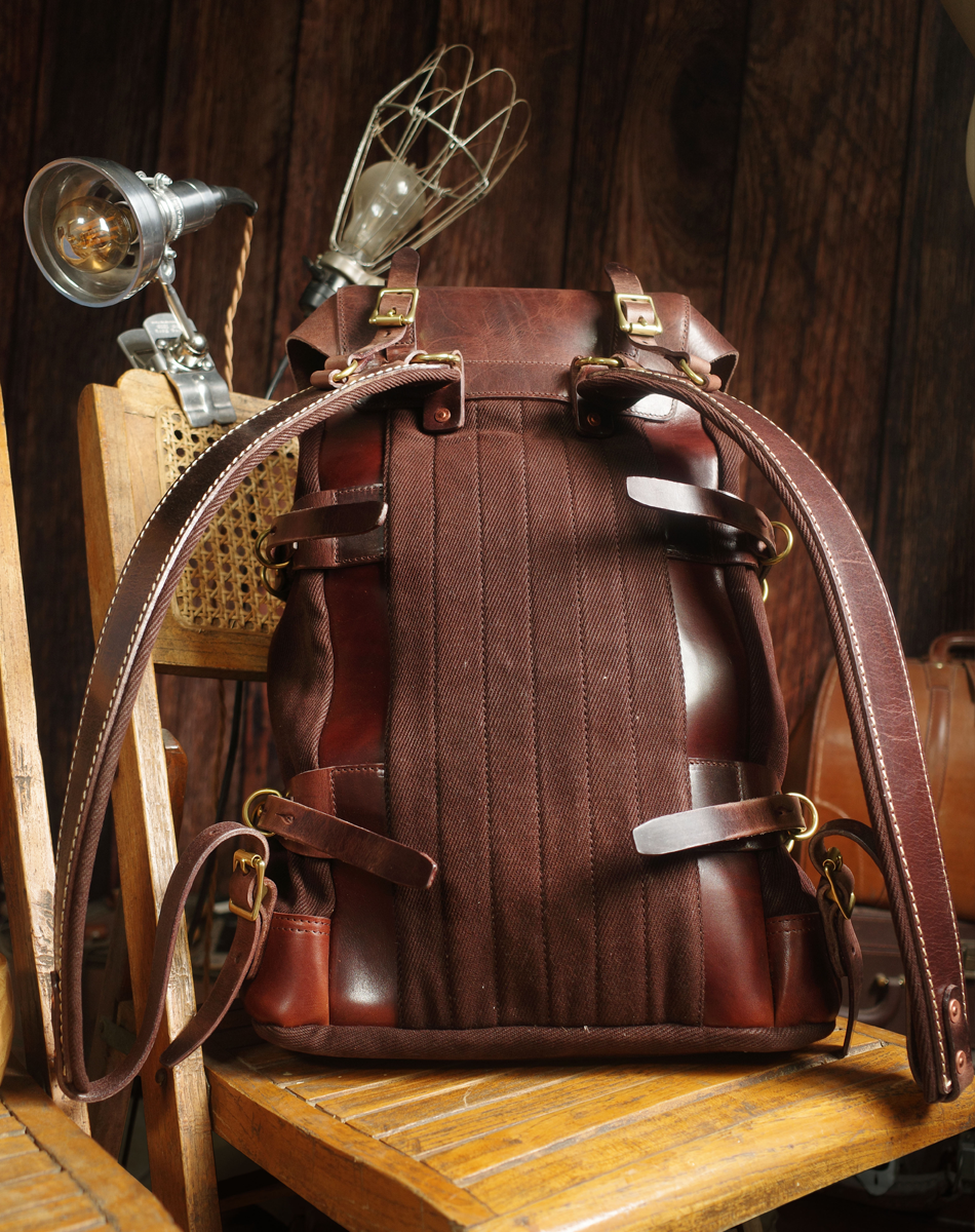 Men's Leather Canvas Travel Backpack