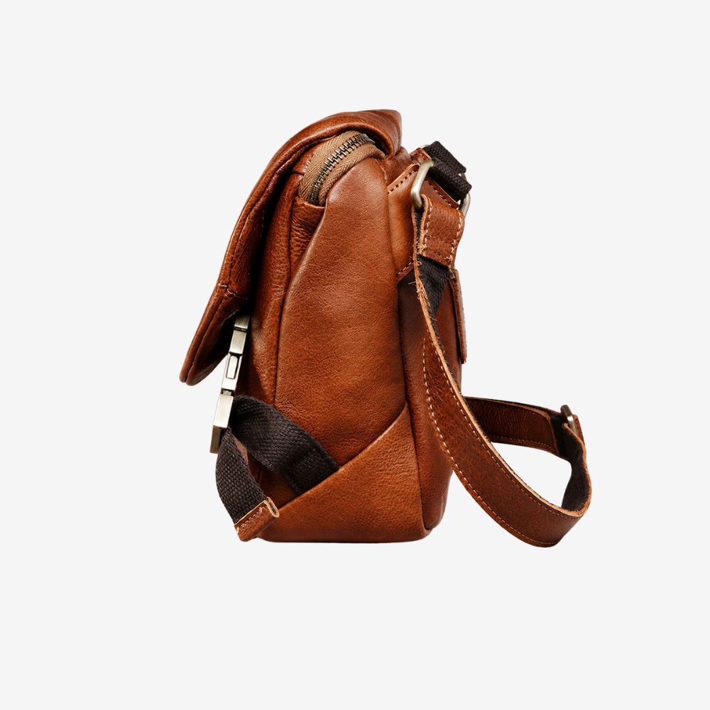 Sac bandoulière en cuir marron – Sac à épaule élégant pour hommes, compatible tablettes et ordinateurs portables