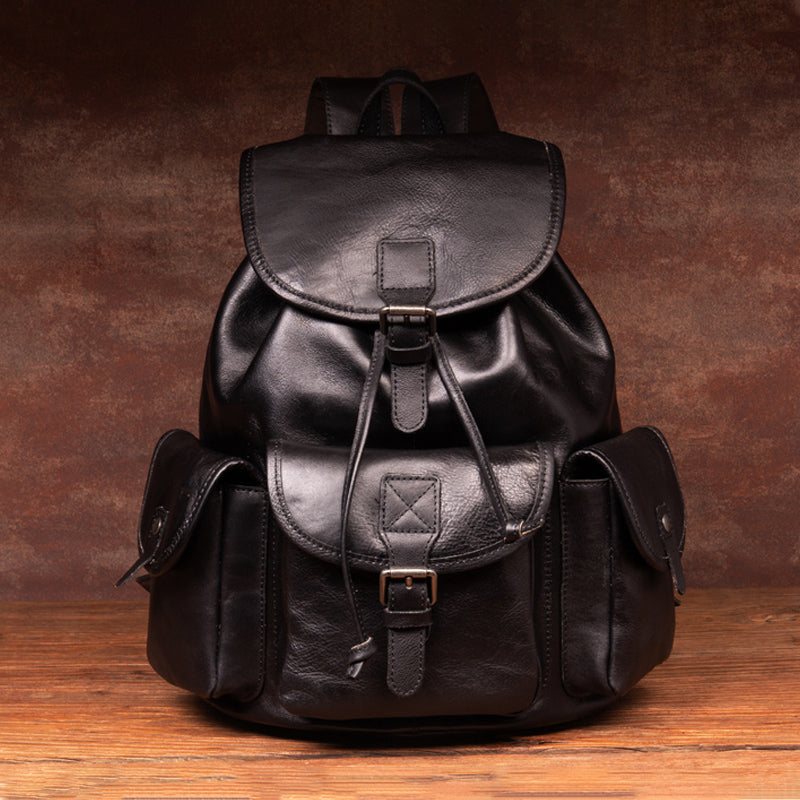 Black Leather Backpack for motorcycle