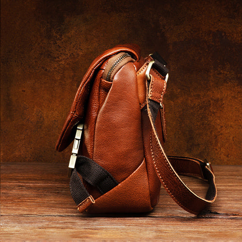 Classic brown leather shoulder bag men