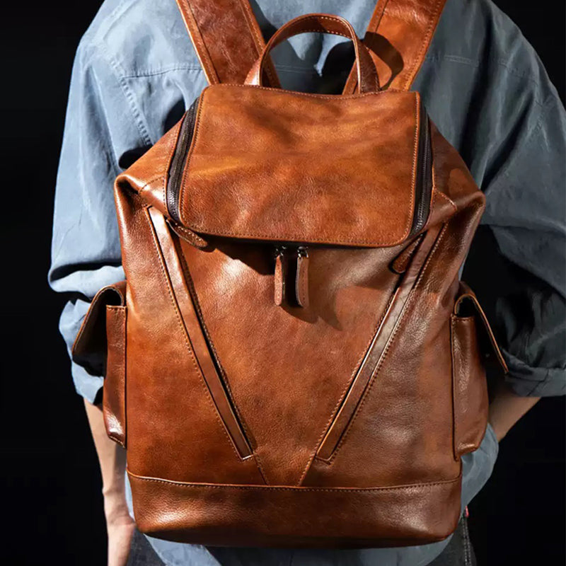 adjustable straps mens leather backpack