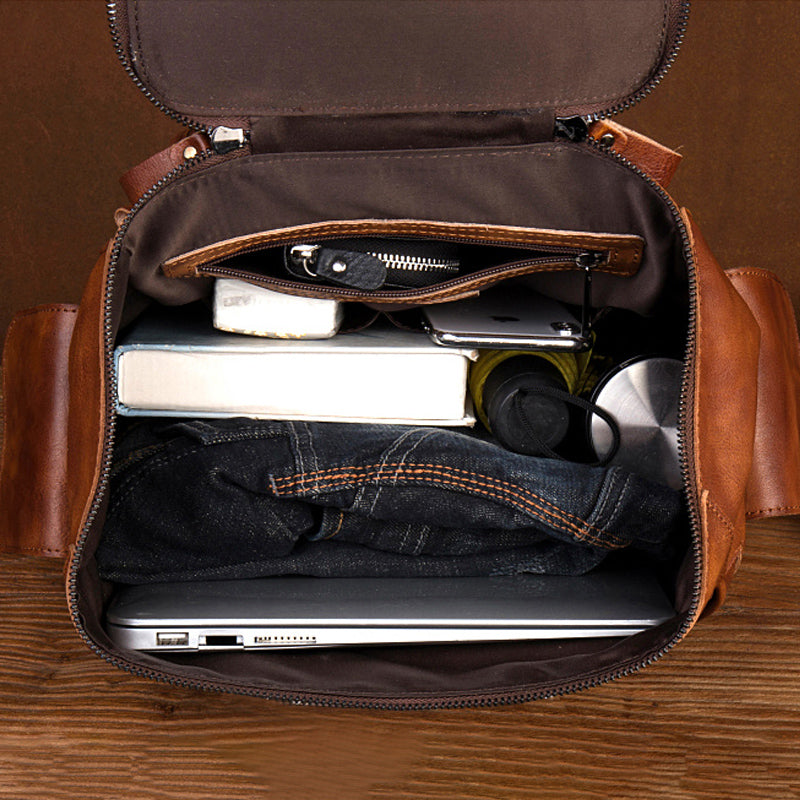 vegetable-tanned leather backpack for men