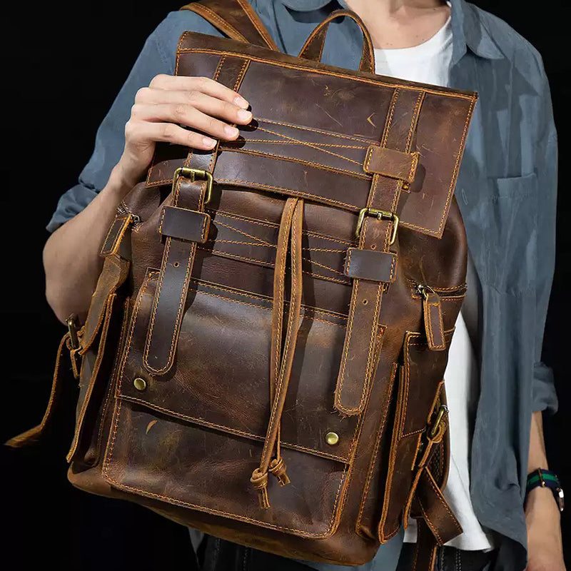adjustable shoulder straps leather backpack men