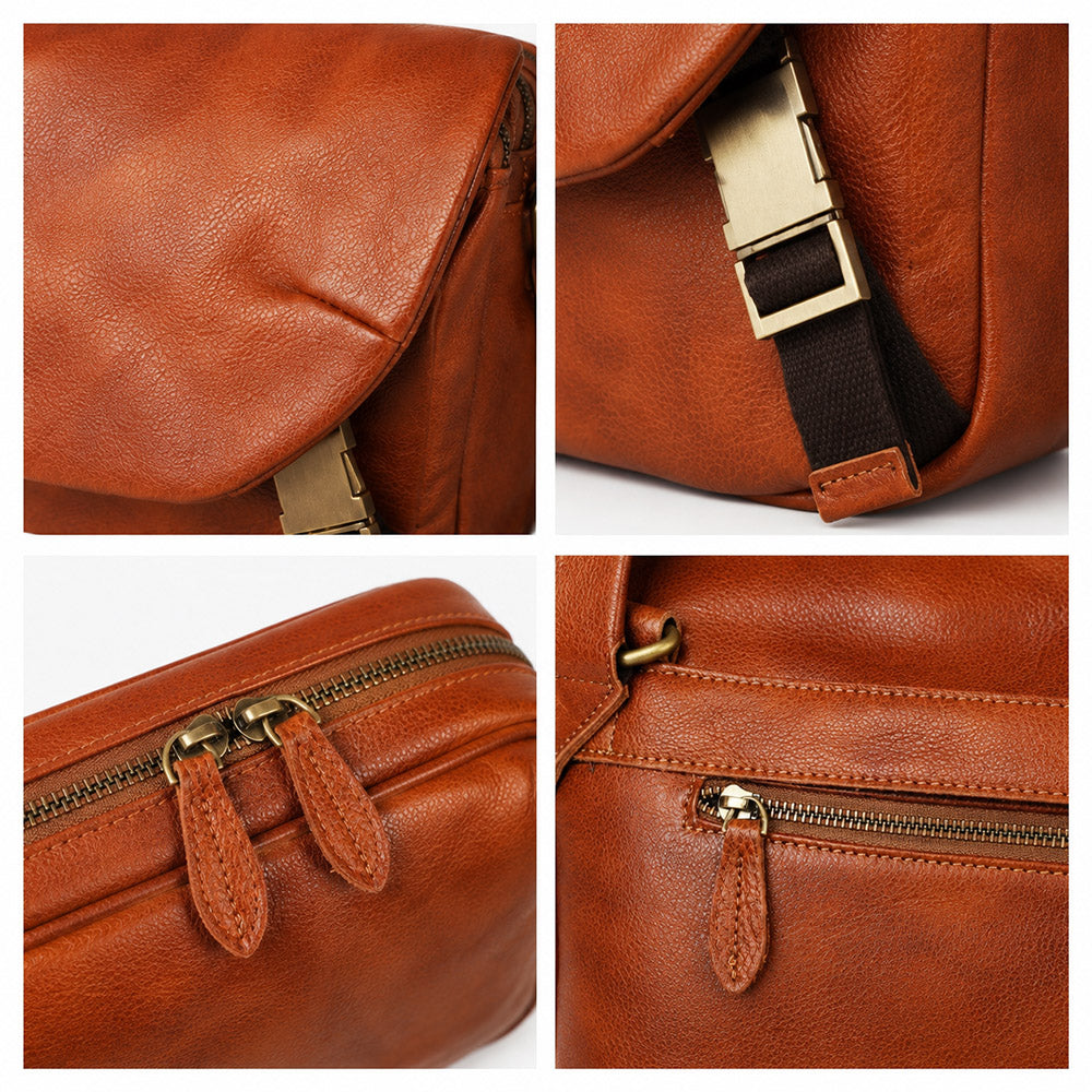 Classic brown leather shoulder bag men