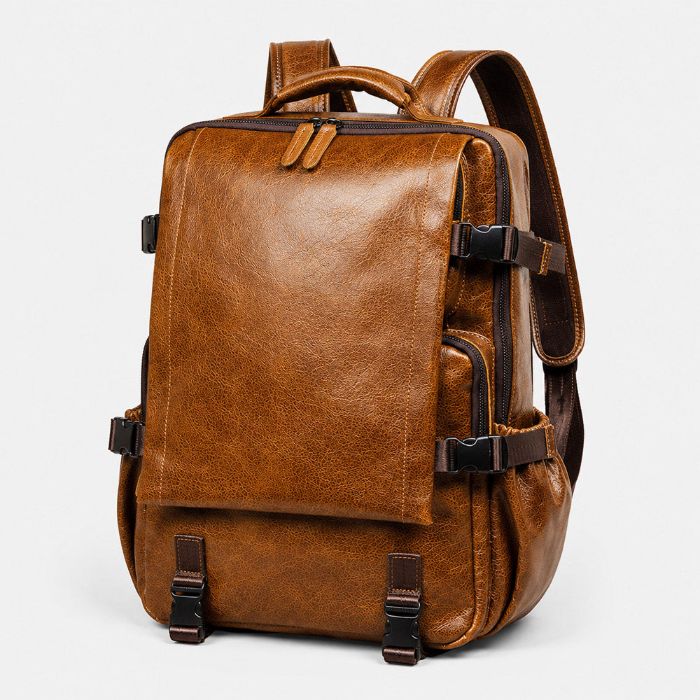 Brown men's leather backpack for work and travel